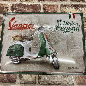 Metal Sign Embossed Large, Vespa The Italian Legend