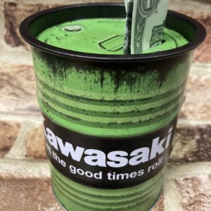 Money Box Tin Oil Barrel, Kawasaki Let the good times roll