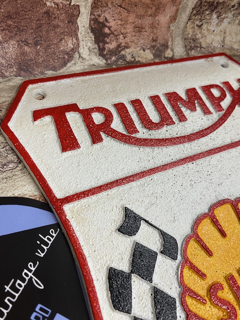 Cast Iron Vintage Style Triumph Shell Plaque Sign - Image 3