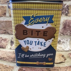 Storage Tin Box Medium, Clip Top Lid, Dog Treatsn