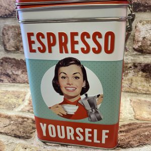 Storage Tin Box Medium, Clip Top Lid, Espresso Yourself
