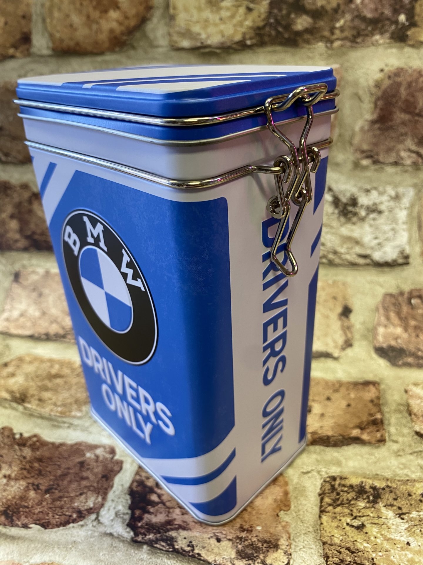 Storage Tin Box Medium, Clip Top Lid, BMW Drivers Only