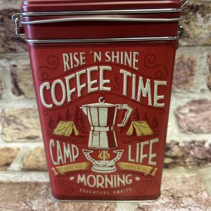 Storage Tin Box Medium, Clip Top Lid, Coffee Time