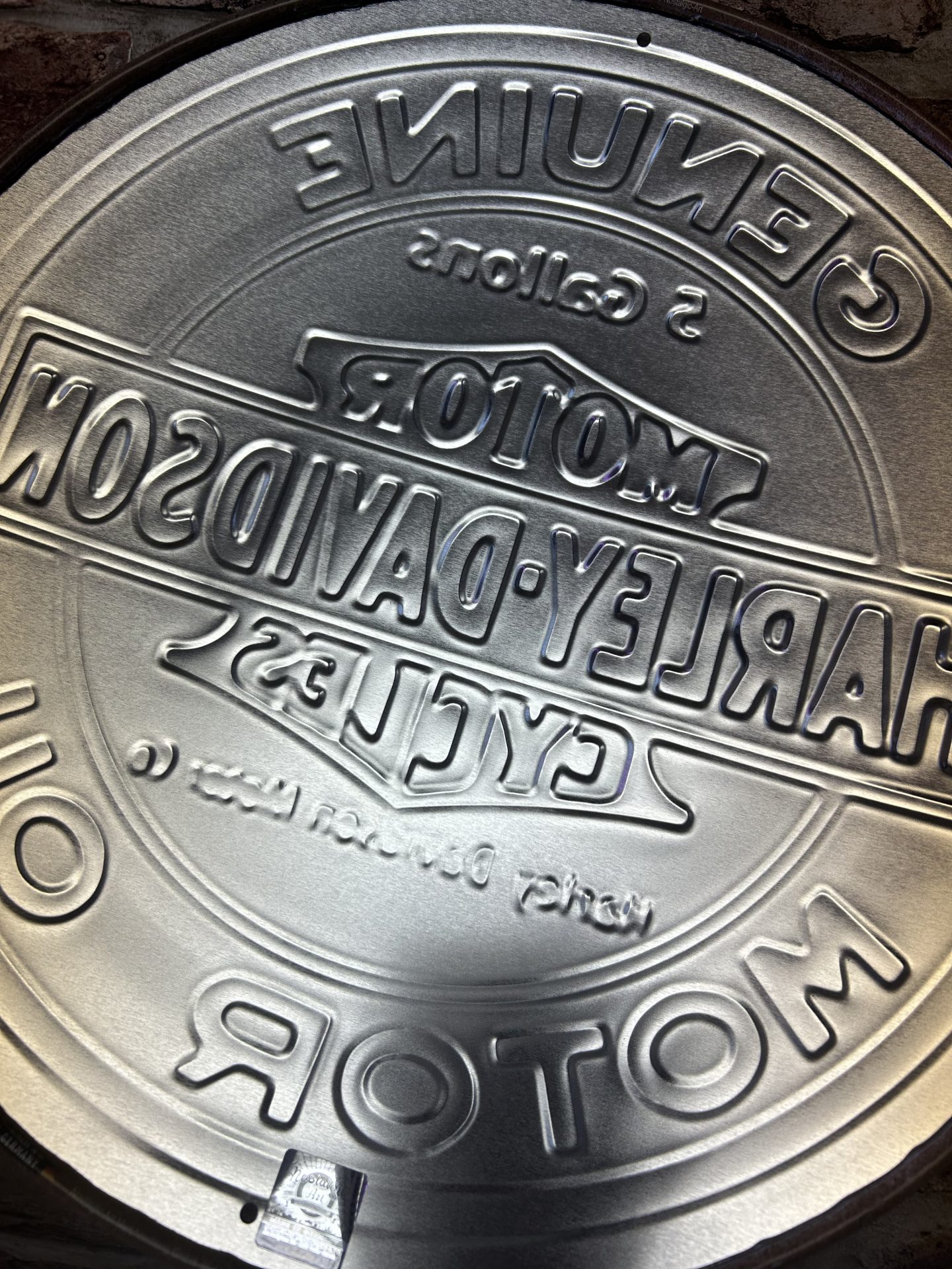 Metal Sign Embossed Large Round Harley Davidson Genuine Motor Oil - Image 5