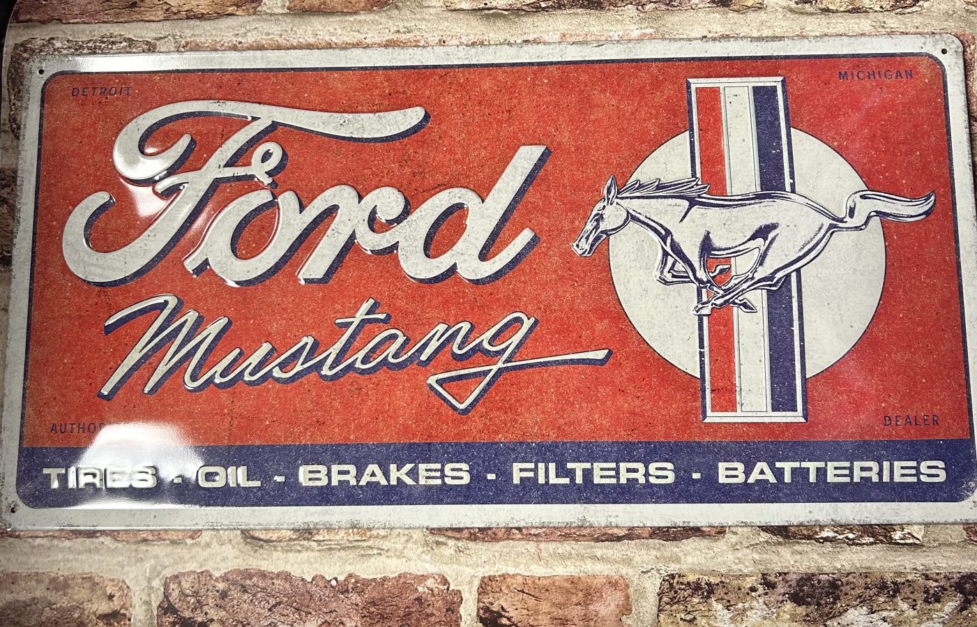 Metal Sign Embossed Long, Ford Mustang Horse With Stripes Logo
