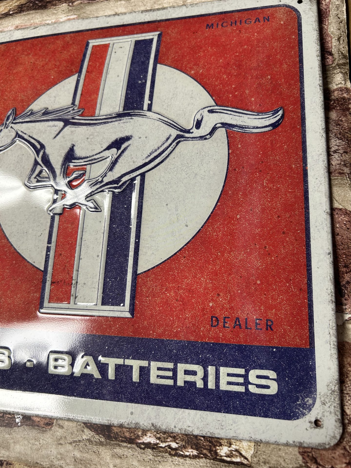 Metal Sign Embossed Long, Ford Mustang Horse With Stripes Logo - Image 4