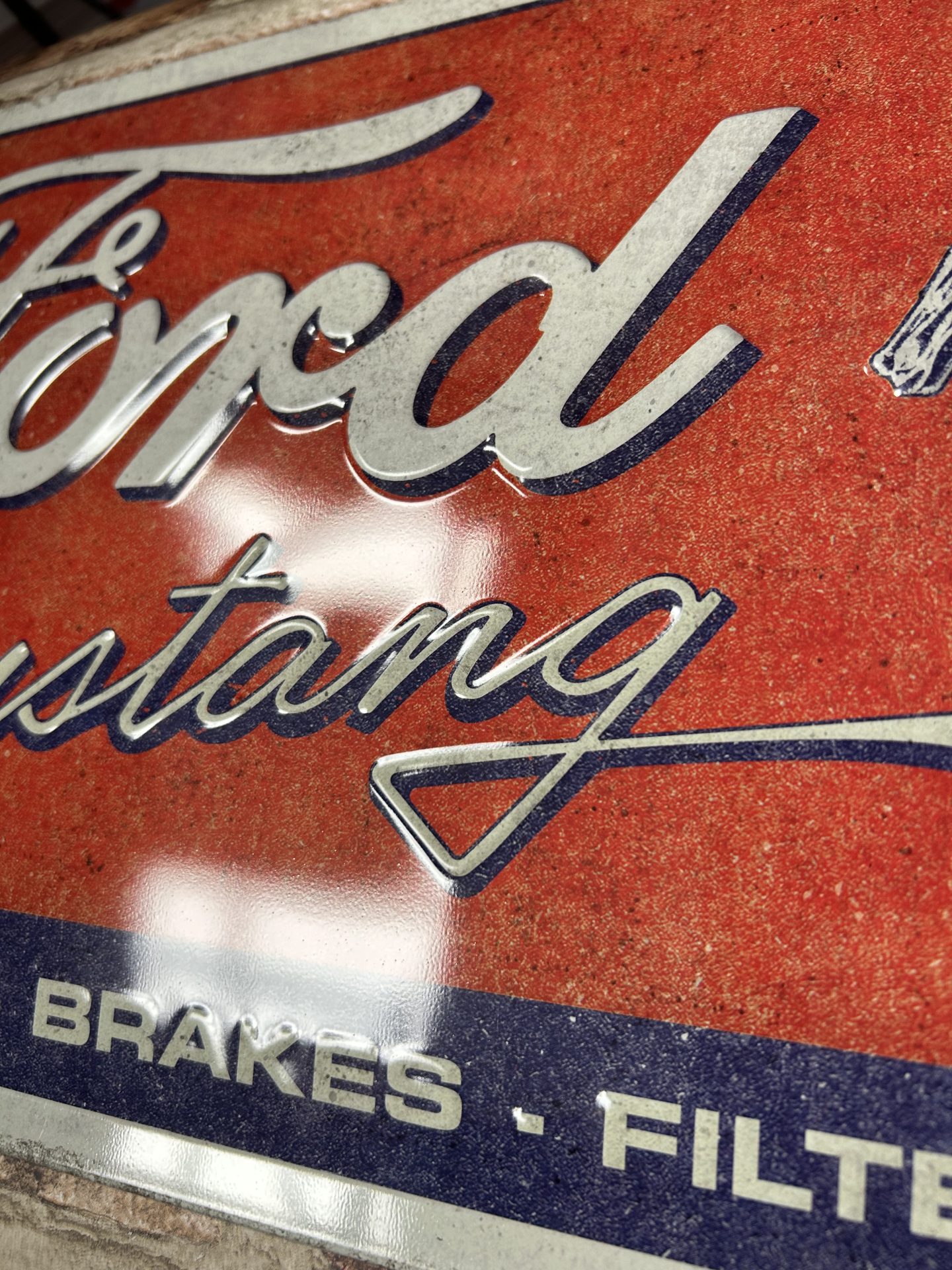 Metal Sign Embossed Long, Ford Mustang Horse With Stripes Logo - Image 3