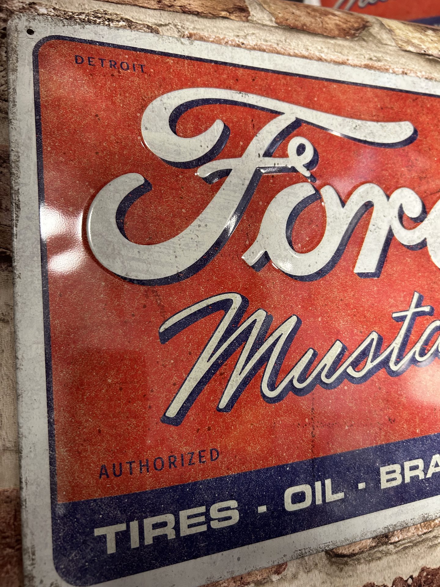 Metal Sign Embossed Long, Ford Mustang Horse With Stripes Logo - Image 2