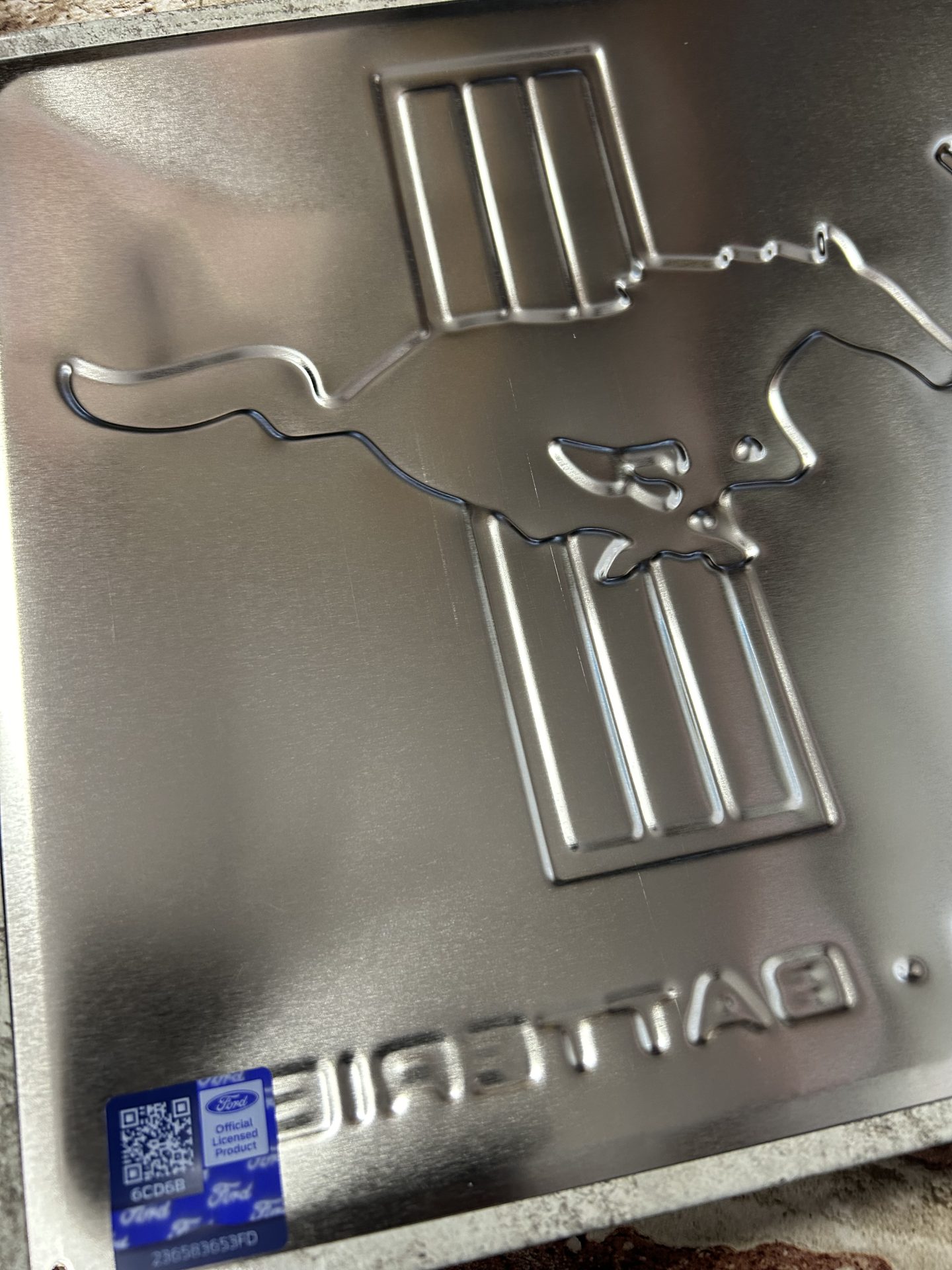 Metal Sign Embossed Long, Ford Mustang Horse With Stripes Logo - Image 5