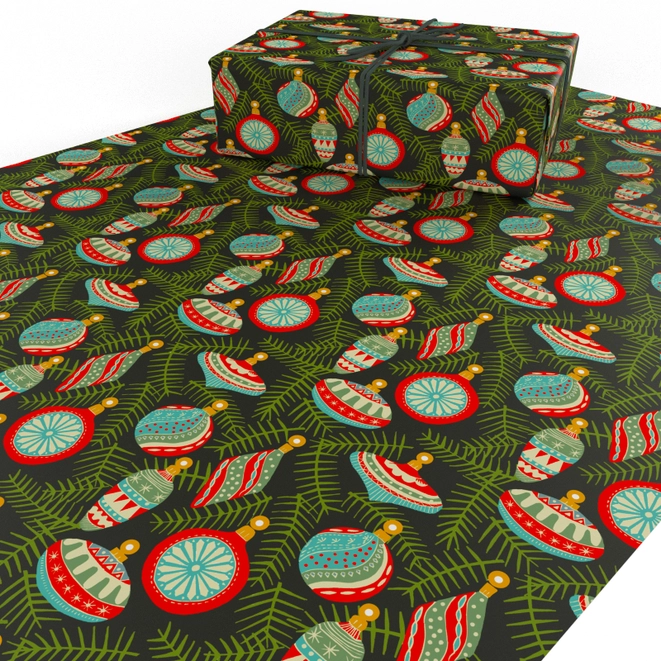 Wrapping Paper Christmas Baubles Black 100% Recycled