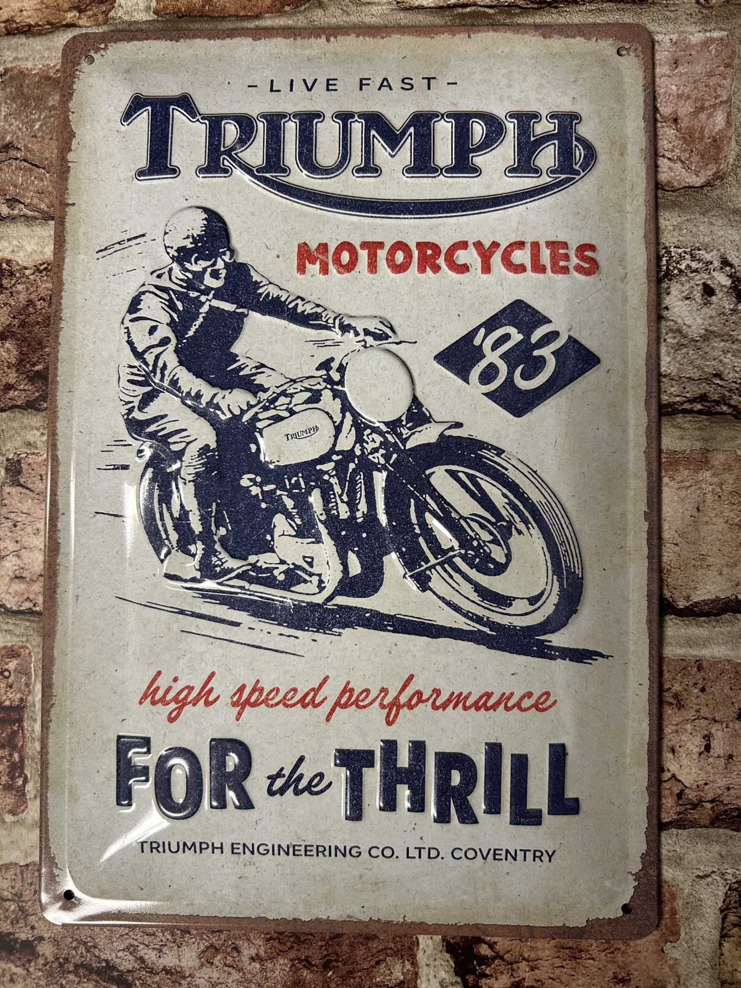 Metal Sign Embossed, Triumph Motorcycles For The Thrill