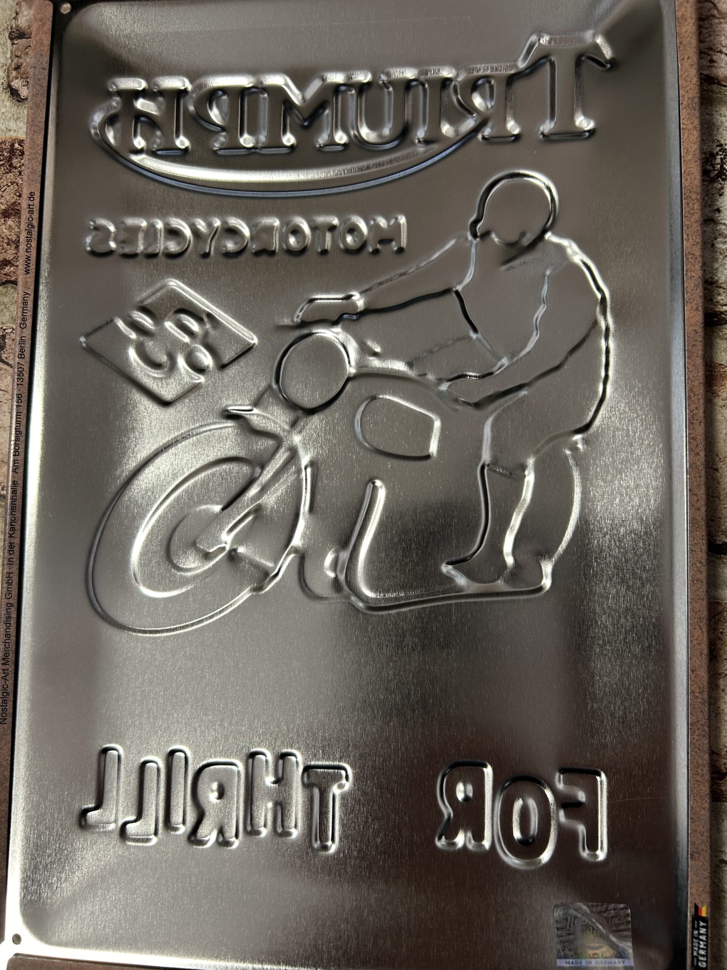 Metal Sign Embossed, Triumph Motorcycles For The Thrill - Image 3