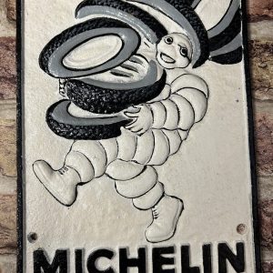 Cast Iron Michelin Man & Tyres Wall Plaque / Sign