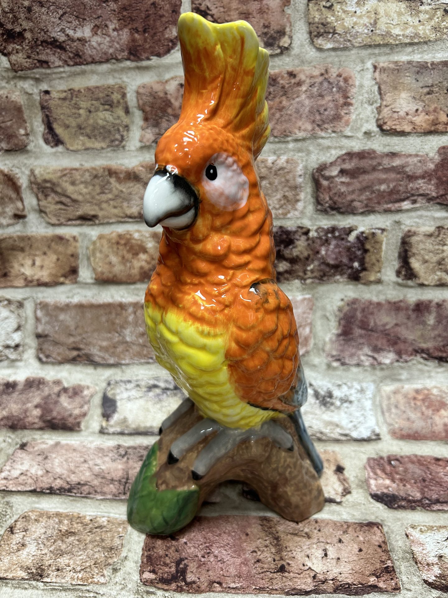 Orange Parrot On Perch Ceramic Vase