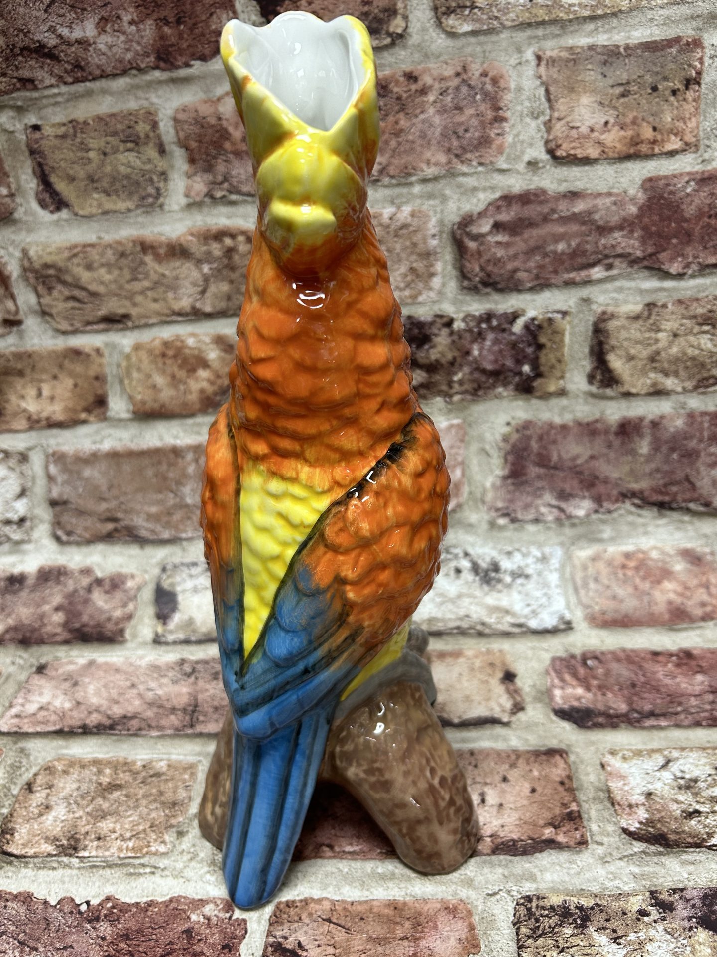 Orange Parrot On Perch Ceramic Vase - Image 3