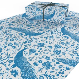 Wrapping Paper Blue Peacocks
