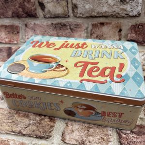 Storage Tin Box Large Flat, Tea and Cookies Tin