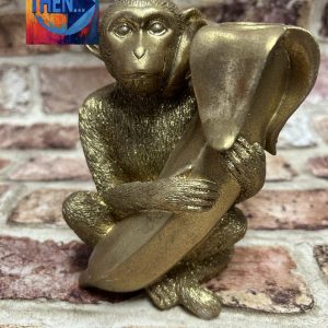 Antique Gold Monkey and Banana Candle Holder