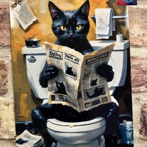 Metal Sign Aluminium, Black Cat On Toilet, Small