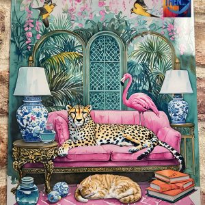 Metal Sign Aluminium, Tropical Room And Cheetah On A Sofa Medium