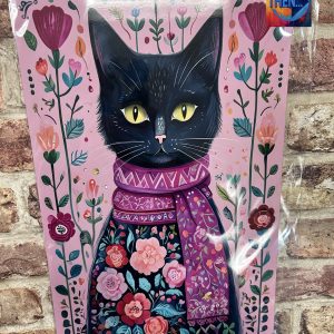 Metal Sign Aluminium, Black Cat Pink Scarf, Large