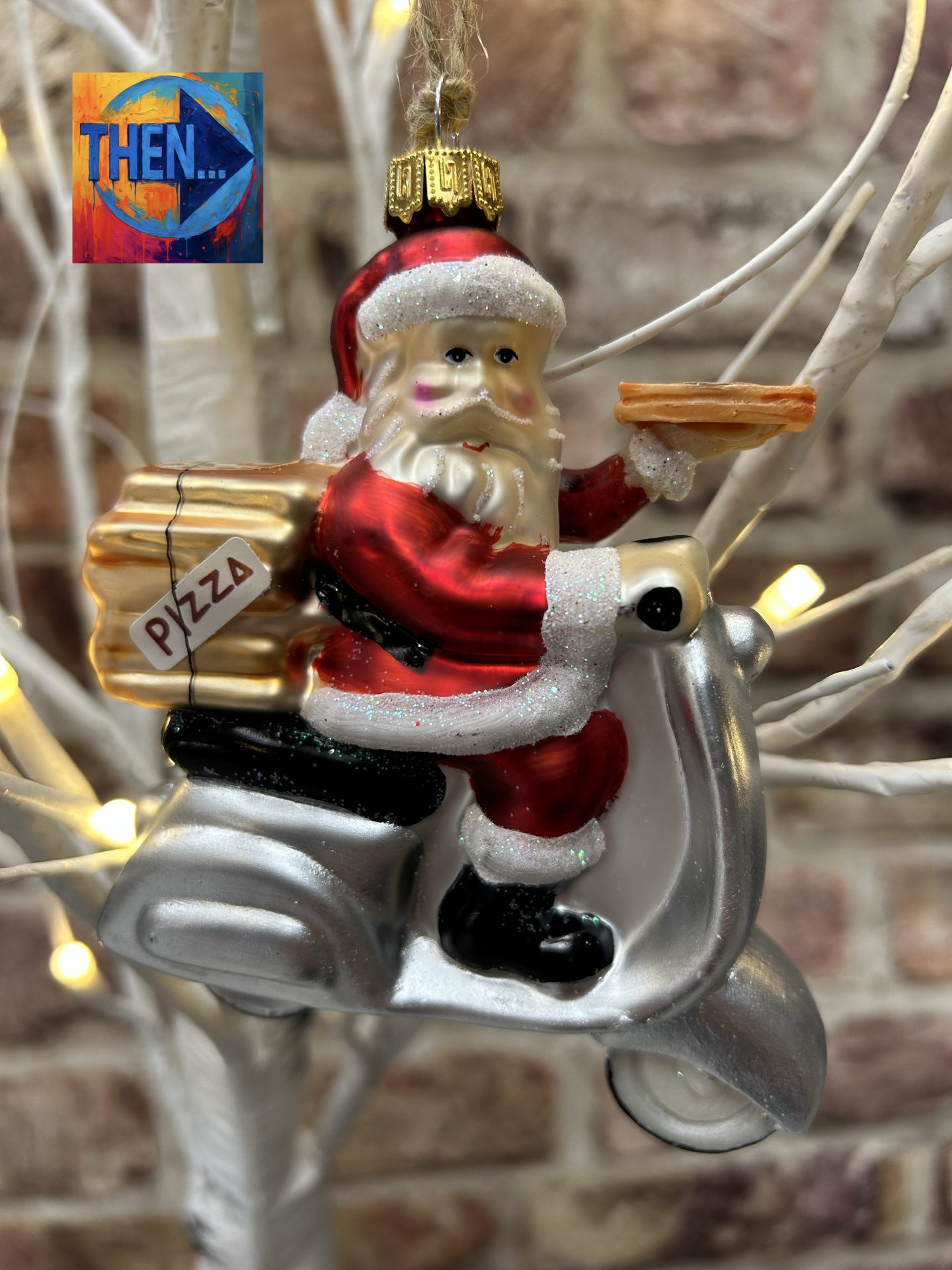 Pizza Home Delivery Santa On A Scooter Decorative Hanging Bauble Decoration