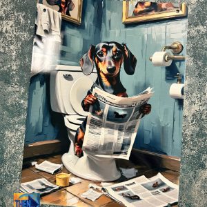 Metal Sign Aluminium, Dachshund On Toilet With Newspaper , Small
