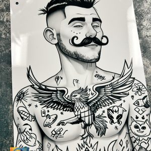 Metal Sign Aluminium, Tattooed Man , Small