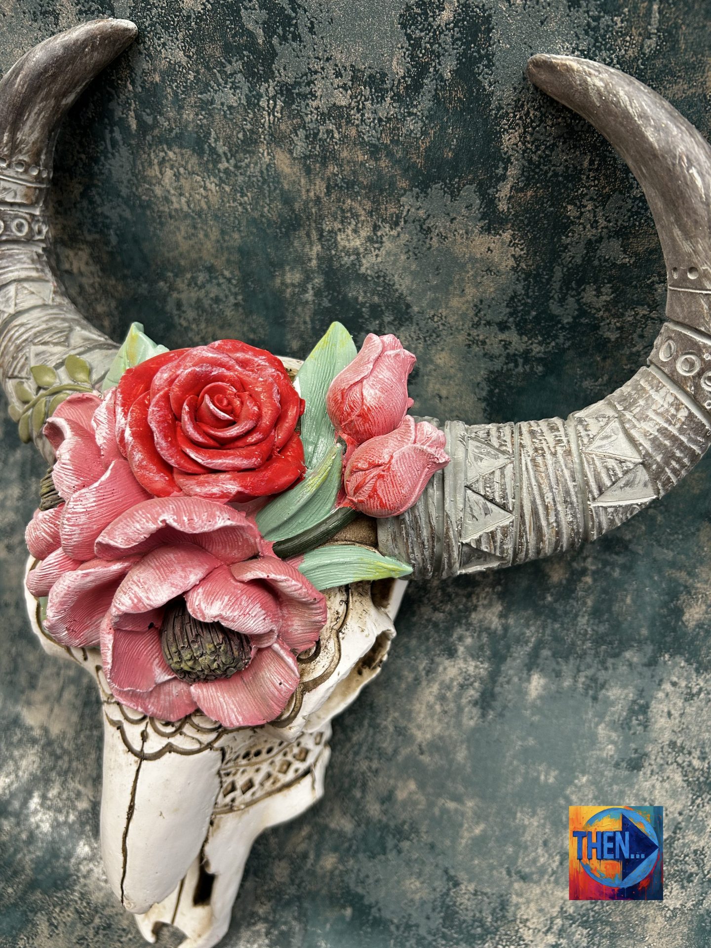 Ram Skull With Flowers Wall Mounted Ornament - Image 4