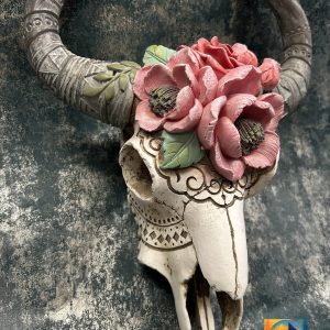 Ram Skull With Flowers Wall Mounted Ornament