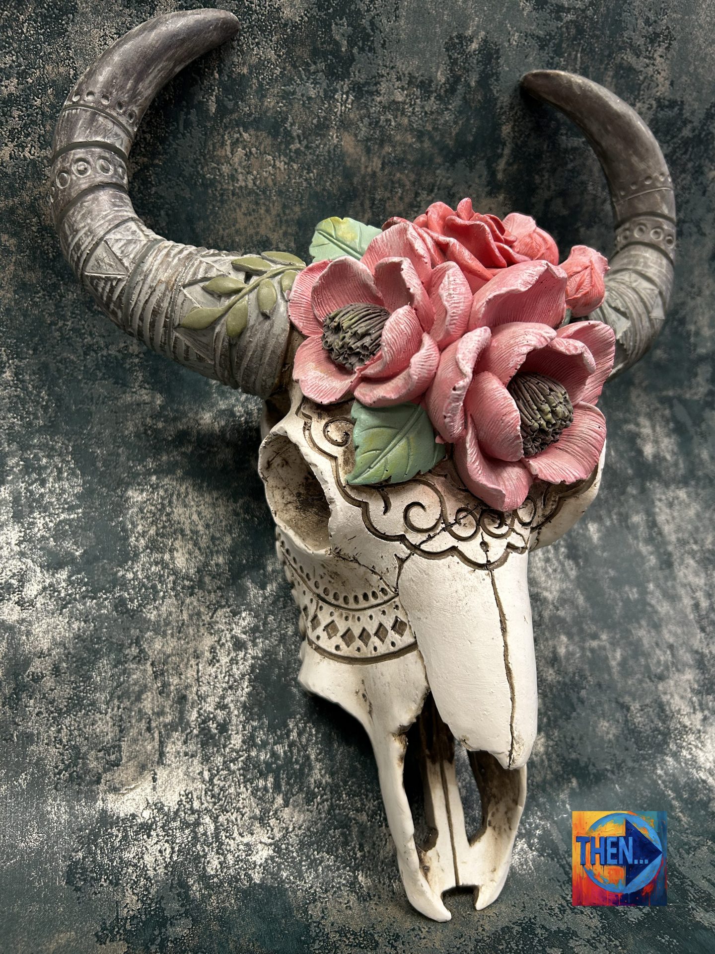 Ram Skull With Flowers Wall Mounted Ornament