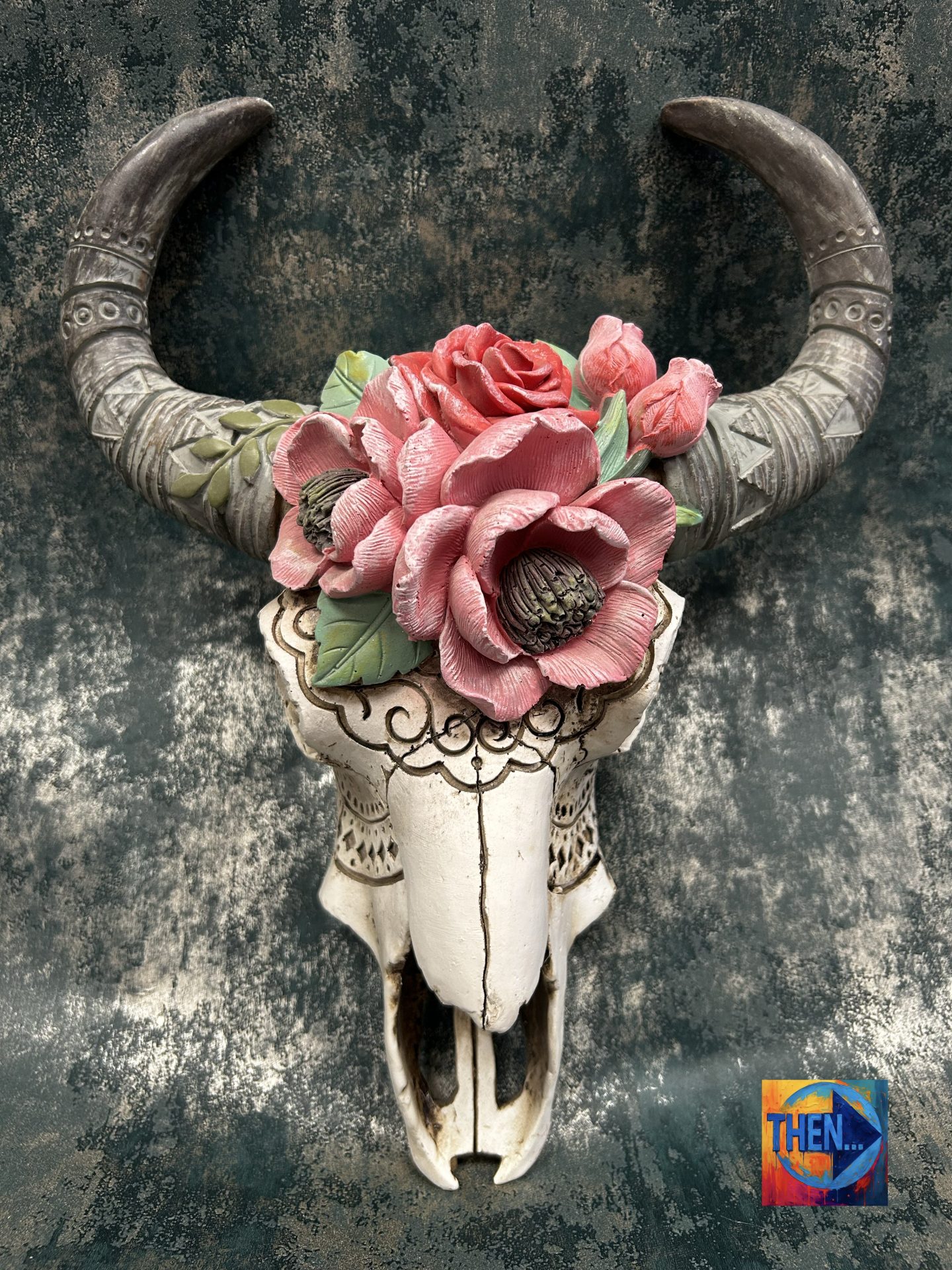 Ram Skull With Flowers Wall Mounted Ornament - Image 2