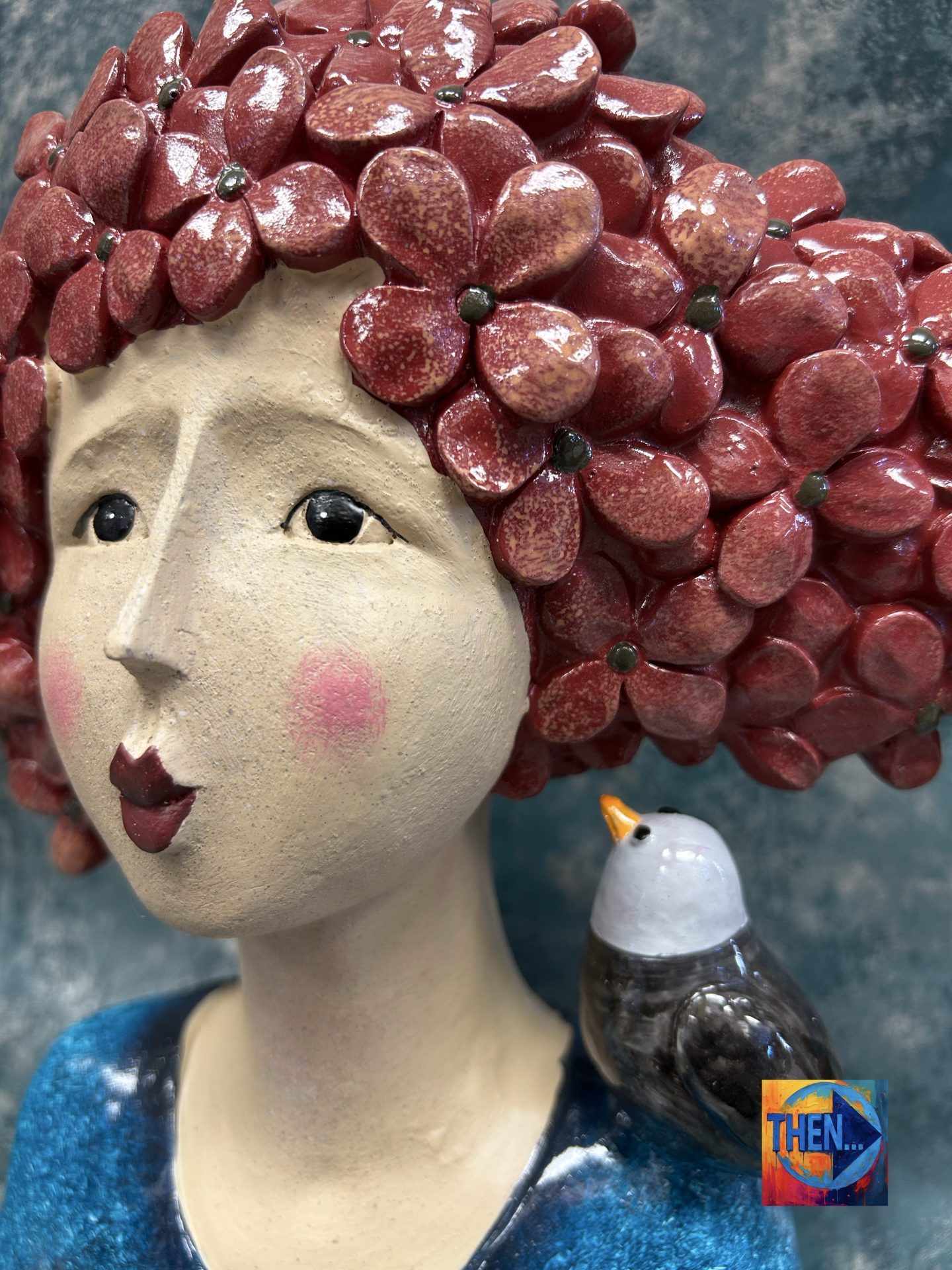 Ame'lie Red Haired Lady And Bird Decorative Ornament - Image 2