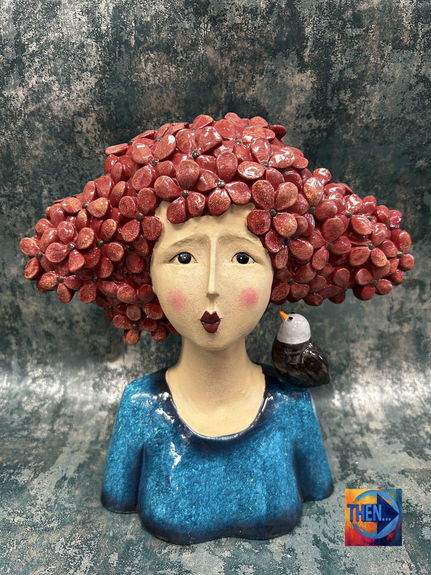 Ame'lie Red Haired Lady And Bird Decorative Ornament