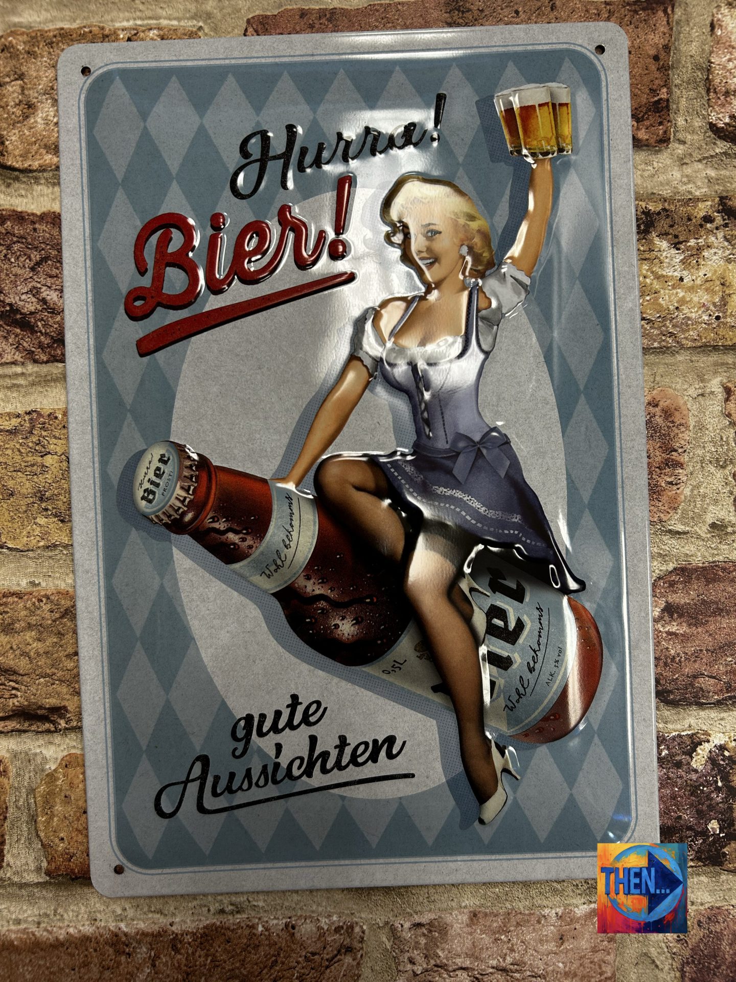 Metal Sign Embossed, Hurra! Bier German