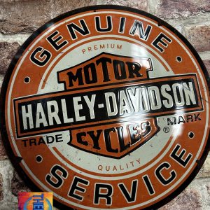 Metal Sign Embossed Large Round Harley Davidson Genuine Service