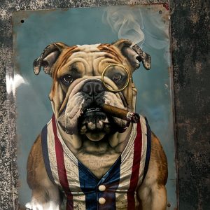 Metal Sign Aluminium, Bulldog With Cigar, Small