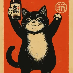 Wall Art Print, Sake Cat A3